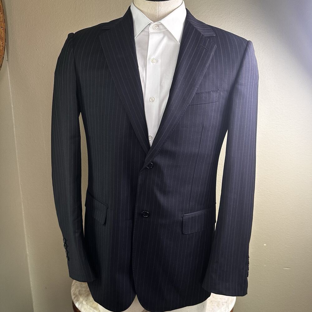 Abito Sartoriale Blazer Sport Coat Men US 38 R Navy Super 150 Subtle pinstripe - Picture 4 of 16